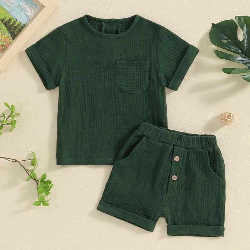 Newborn Baby Boys Summer Casual Outfit Set With Pockets
